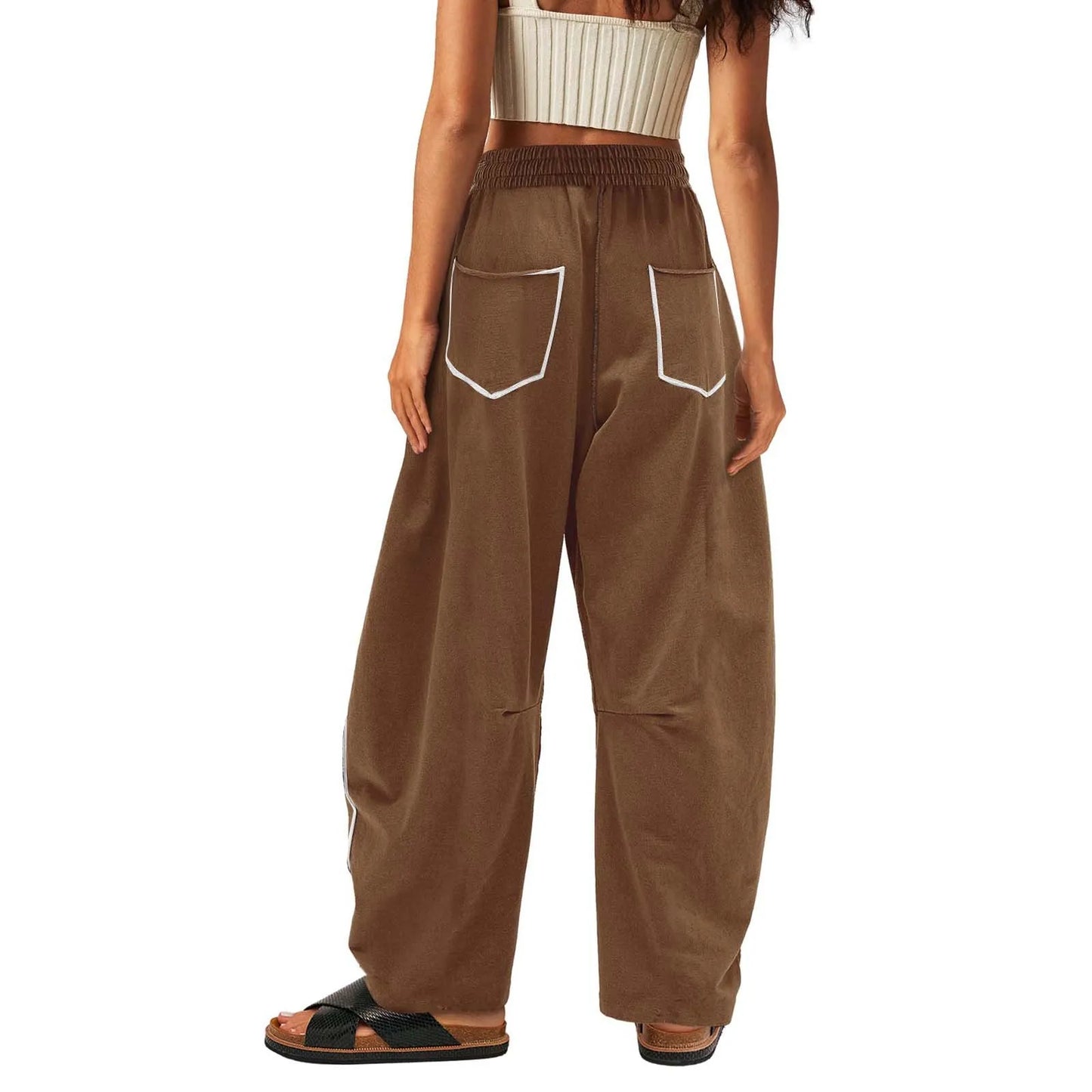 New Women'S Wide Leg Pants with High Waisted Straight Leg Trend Fashion Spliced Line Pocket Casual Pants Comfy Drape Loose Pants